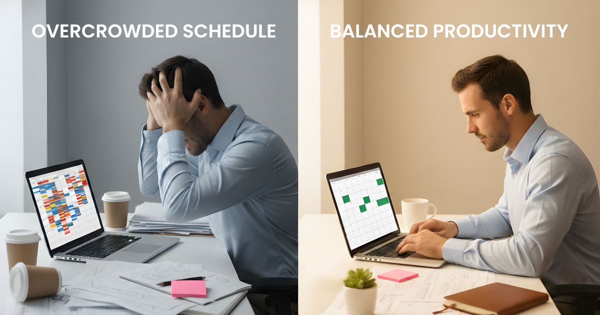 Realistic calendar planning with prioritization vs overcrowded aspirational schedule